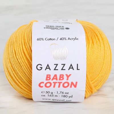 Gazzal Baby Cotton Sarı Bebek Yünü Örgü İpi 50g 3417