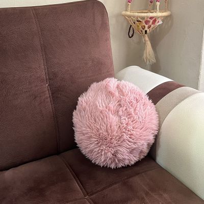 Dekoratif Peluş Puff Kırlent Yastık Pembe 30cm