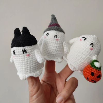 Amigurumi Sevimli Hayalet Parmak Kuklası 3 lü